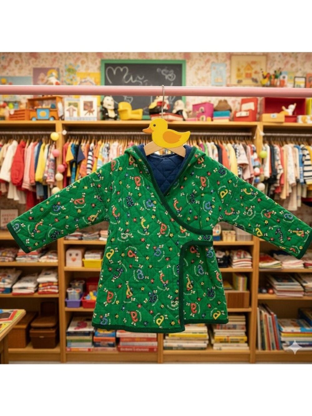 Vintage 70s Kidcore Quilted Robe Primary Spelling Bee Alphabet Novelty Youth 6/7